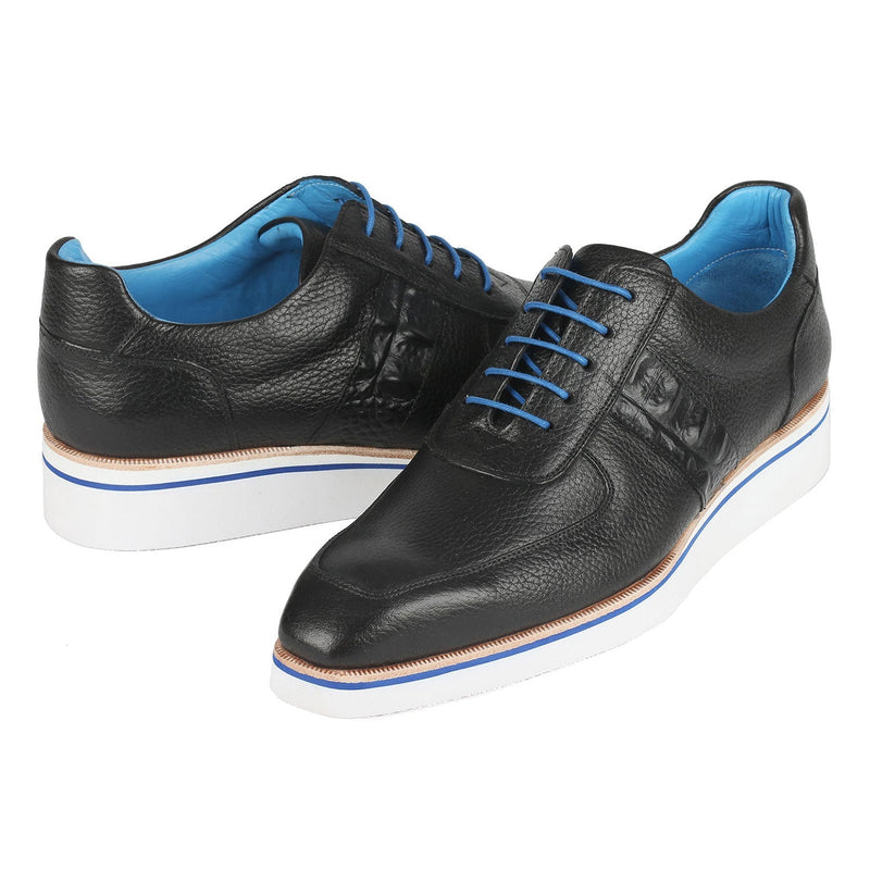 Paul Parkman 192-BLK Men's Shoes Black Floater Leather Sneakers (PM6371)-AmbrogioShoes