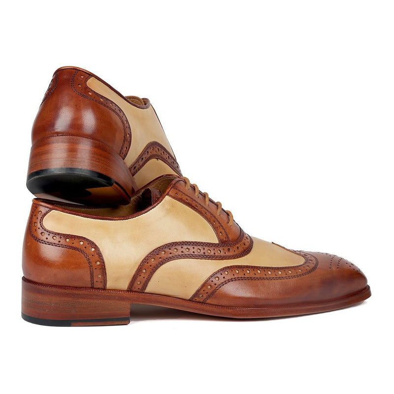 Paul Parkman 224BJ57 Men's Shoes Brown & Beige Calf-Skin Leather Wingtip Oxfords (PM6273)-AmbrogioShoes