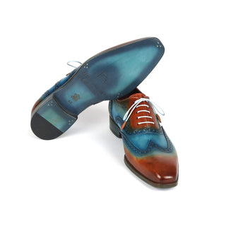 Paul Parkman 228-TRQ Men's Handmade Shoes Turquoise & Tobacco Wingtip Oxfords (PM6376)-AmbrogioShoes