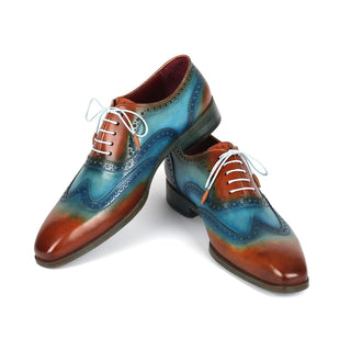 Paul Parkman 228-TRQ Men's Handmade Shoes Turquoise & Tobacco Wingtip Oxfords (PM6376)-AmbrogioShoes