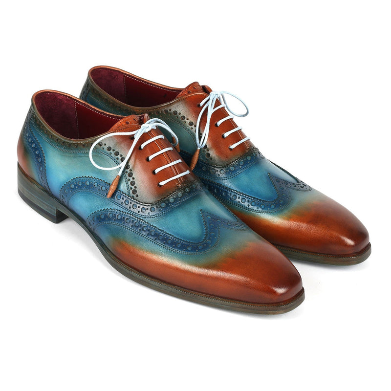 Paul Parkman 228-TRQ Men's Shoes Turquoise & Tobacco Wingtip Oxfords (PM6376)-AmbrogioShoes