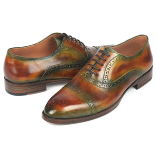 Paul Parkman 266GB79 Men's Handmade Shoes Green & Brown Calf-Skin Leather Cap-Toe Oxfords (PM6268)-AmbrogioShoes