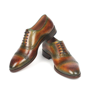 Paul Parkman 266GB79 Men's Handmade Shoes Green & Brown Calf-Skin Leather Cap-Toe Oxfords (PM6268)-AmbrogioShoes