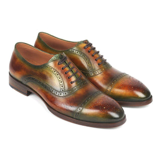 Paul Parkman 266GB79 Men's Handmade Shoes Green & Brown Calf-Skin Leather Cap-Toe Oxfords (PM6268)-AmbrogioShoes