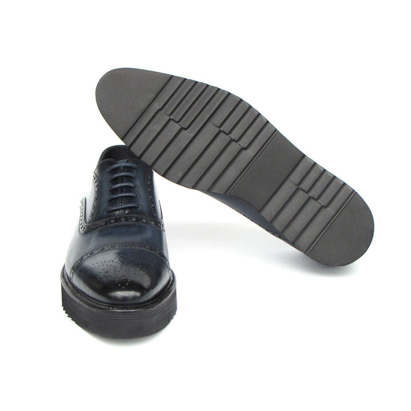 Paul Parkman 285-NVY-LTH Men's Shoes Navy Hand Painted Leather Casual Cap Toe Oxfords (PM6406)-AmbrogioShoes