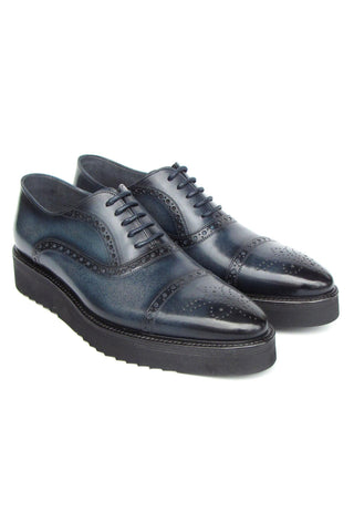 Paul Parkman 285-NVY-LTH Navy Hand Painted Leather Casual Cap Toe Oxfords (PM6406)-AmbrogioShoes