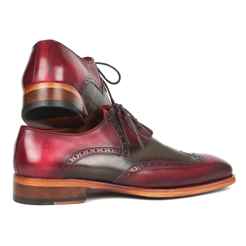 Paul Parkman 2955-GRB Men's Shoes Green & Bordeaux Calf-Skin Leather Ghillie Oxfords (PM6308)-AmbrogioShoes