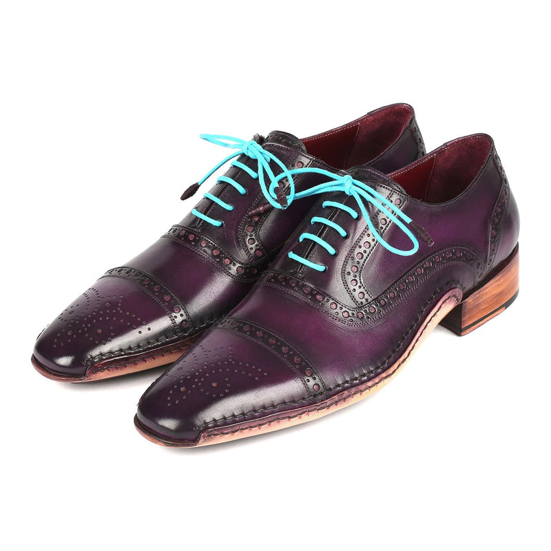 Paul Parkman 5032-PRP Men's Shoes Purple Calf-Skin Leather Opanka Cap-Toe Oxfords (PM6350)-AmbrogioShoes