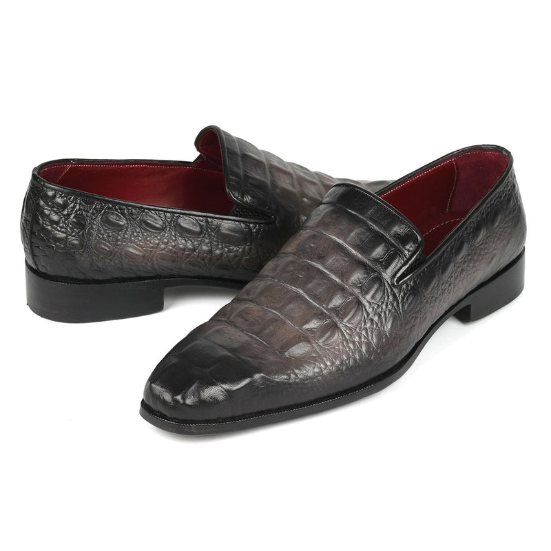 Paul Parkman 5576-GRY Men's Shoes Gray Crocodile Print Slip-On Loafers (PM6385)-AmbrogioShoes