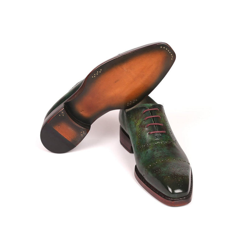 Paul Parkman 56GRN37 Men's Shoes Green Marble Patina Calf-Skin Leather Goodyear Welted Oxfords (PM6219)-AmbrogioShoes