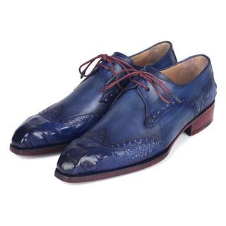 Paul Parkman 584-BLU Men's Shoes Blue Calf-Skin Leather Goodyear Welted Wingtip Derby Oxfords (PM6389)-AmbrogioShoes