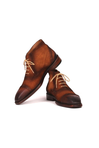 Paul Parkman 644BRW17 Men's Handmade Shoes Antique Brown Suede Cap-Toe Ankle Boots(PM6251)-AmbrogioShoes