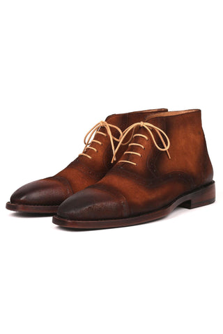 Paul Parkman 644BRW17 Men's Handmade Shoes Antique Brown Suede Cap-Toe Ankle Boots(PM6251)-AmbrogioShoes