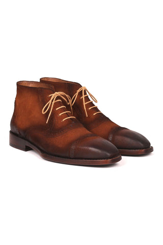 Paul Parkman 644BRW17 Men's Handmade Shoes Antique Brown Suede Cap-Toe Ankle Boots(PM6251)-AmbrogioShoes