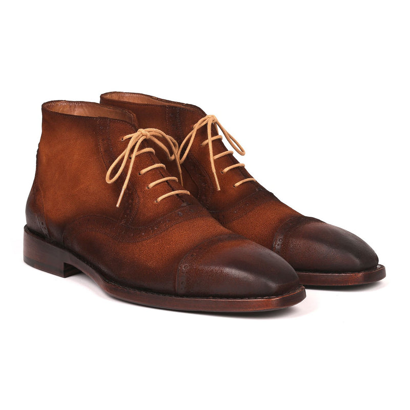 Paul Parkman 644BRW17 Men's Shoes Antique Brown Suede Leather Cap-Toe Ankle Boots(PM6251)-AmbrogioShoes