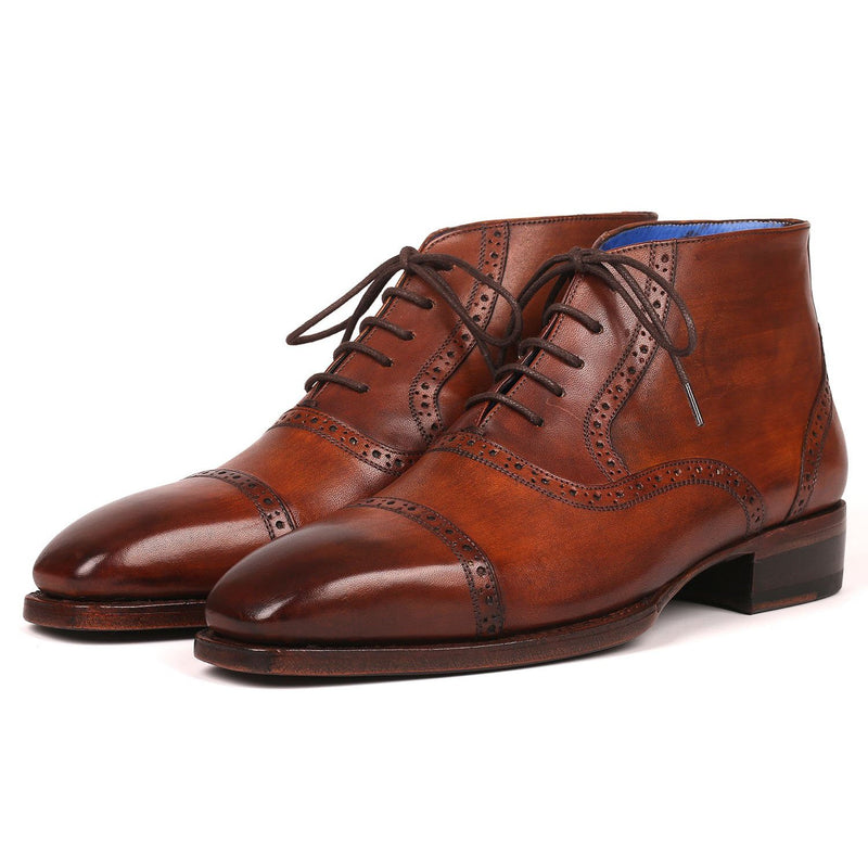 Paul Parkman 646BRW15 Men's Shoes Antique Brown Calf-Skin Leather Cap-Toe Ankle Boots(PM6256)-AmbrogioShoes