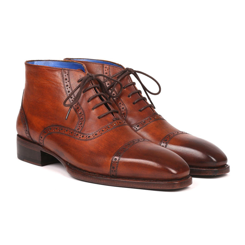 Paul Parkman 646BRW15 Men's Shoes Antique Brown Calf-Skin Leather Cap-Toe Ankle Boots(PM6256)-AmbrogioShoes