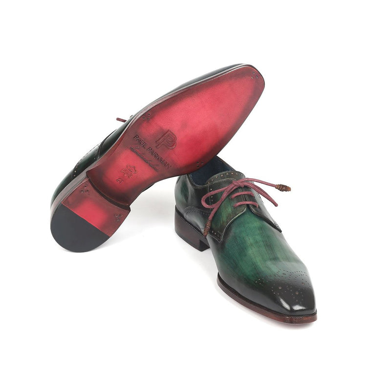 Paul Parkman 6584-GRN Men's Shoes Green Calf-Skin Leather Medallion Toe Derby Oxfords (PM6274)-AmbrogioShoes