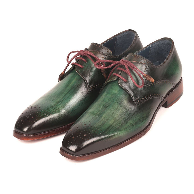 Paul Parkman 6584-GRN Men's Shoes Green Calf-Skin Leather Medallion Toe Derby Oxfords (PM6274)-AmbrogioShoes