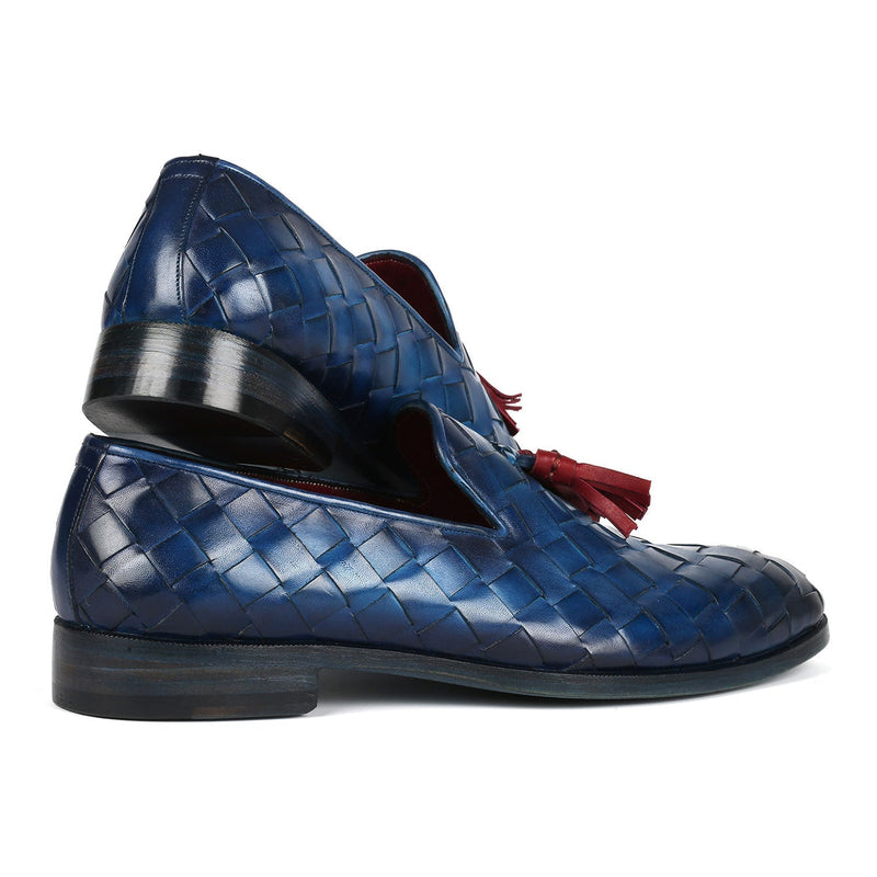 Paul Parkman 6623-BLU Men's Shoes Blue Big Braided Woven Leather Tassel Loafers (PM6377)-AmbrogioShoes