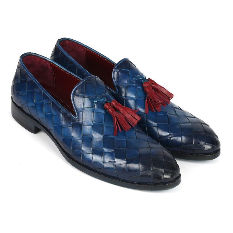 Brawl bind kapital Paul Parkman 6623-BLU Men's Shoes Blue Big Braided Woven Leather Tasse –  AmbrogioShoes