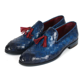 Paul Parkman 6623 Men's Shoes Woven Calf-Skin Leather Tassel Loafers (PM6377)-AmbrogioShoes