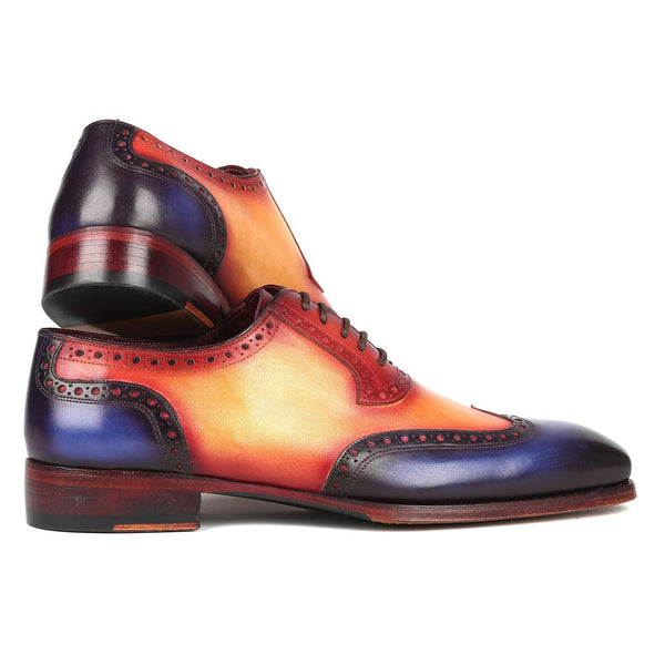Paul Parkman 6819-MLT Men's Shoes Blue, Tan & Bordeaux Calf-Skin Leather Wingtip Oxfords (PM6382)-AmbrogioShoes