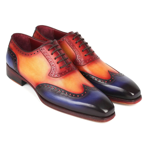 Paul Parkman 6819-MLT Men's Shoes Blue, Tan & Bordeaux Calf-Skin Leather Wingtip Oxfords (PM6382)-AmbrogioShoes
