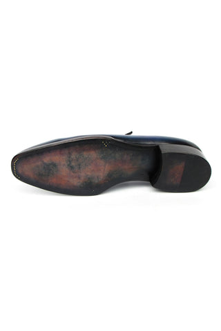 Paul Parkman 6944-BLU Blue Hand-Painted Leather Goodyear Welted Patina Penny Loafers (PM6397)-AmbrogioShoes