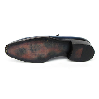 Paul Parkman 6944-BLU Men's Shoes Blue Hand-Painted Leather Goodyear Welted Patina Penny Loafers (PM6397)-AmbrogioShoes