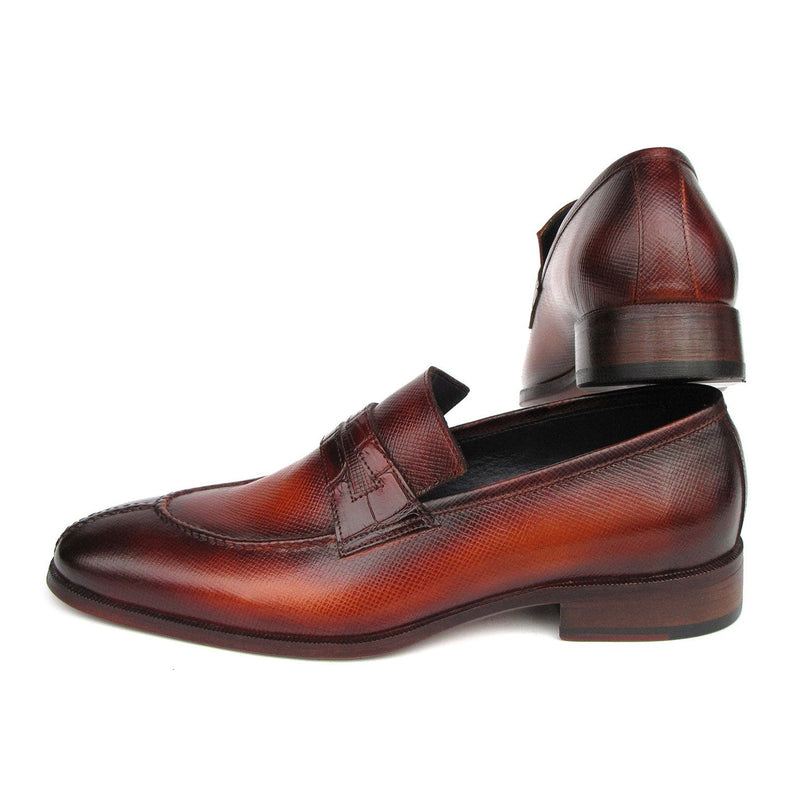 Paul Parkman 694TB25 Men's Shoes Brown Hand-Painted Leather Split To Penny Loafers (PM6396)-AmbrogioShoes