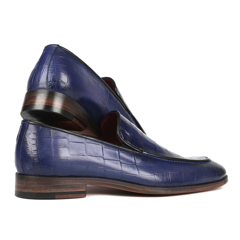 Paul Parkman 7339-BLU Men's Shoes Blue Crocodile Print / Calf-Skin Leather Slip-On Loafers (PM6383)-AmbrogioShoes