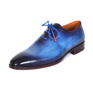 Paul Parkman 755-BLU Men's Handmade Shoes Blue Calf-Skin Leather Whole-Cut Oxfords (PM6304)-AmbrogioShoes