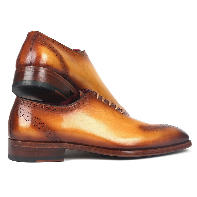 Paul Parkman 7614-CML Men's Shoes Camel Calf-Skin Leather Goodyear Welted Punch Oxfords (PM6280)-AmbrogioShoes