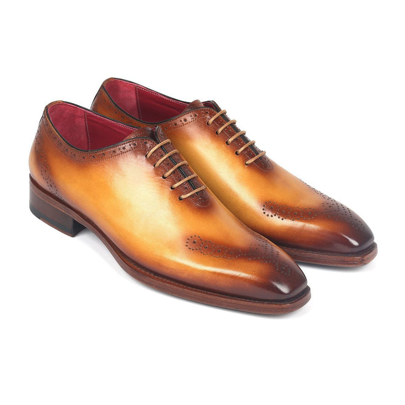 Paul Parkman 7614-CML Men's Shoes Camel Calf-Skin Leather Goodyear Welted Punch Oxfords (PM6280)-AmbrogioShoes