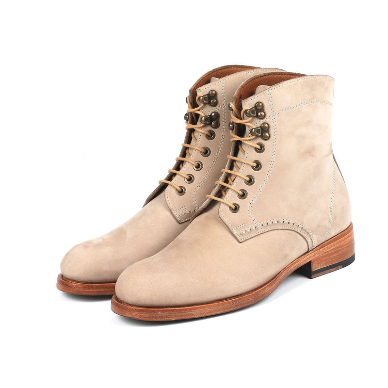 Paul Parkman 824BCJ66 Men's Shoes Beige Nubuck Leather Goodyear Welted Dress Derby Boots (PM6327)-AmbrogioShoes