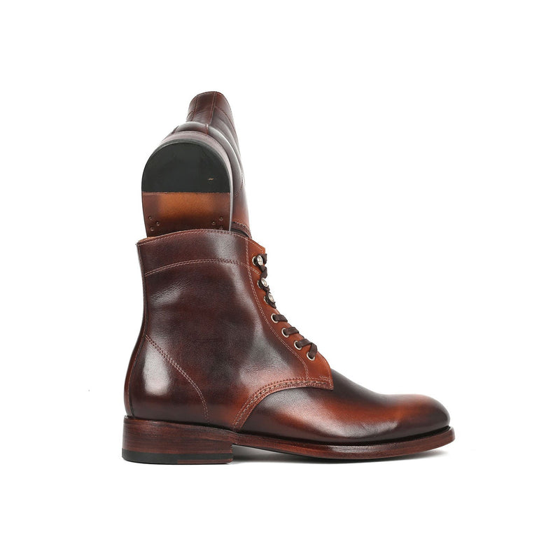 Paul Parkman 824BRW73 Men's Shoes Brown Burnished Calf-Skin Leather Derby Boots (PM6334)-AmbrogioShoes