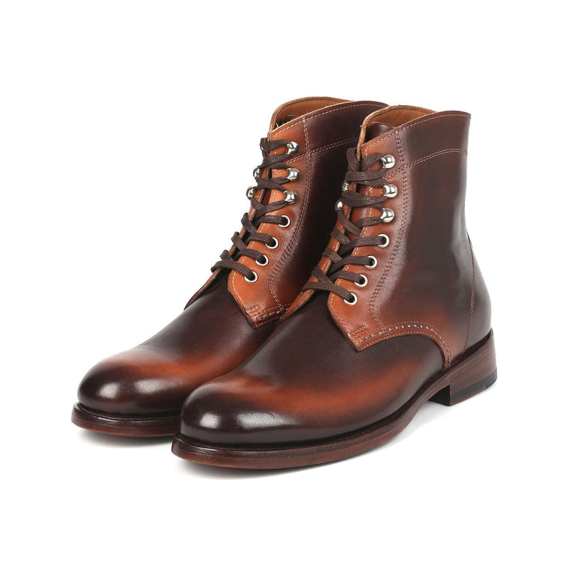 Paul Parkman 824BRW73 Men's Shoes Brown Burnished Calf-Skin Leather Derby Boots (PM6334)-AmbrogioShoes