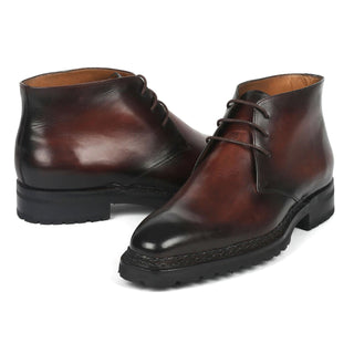 Paul Parkman 8504-BRW Men's Handmade Shoes Brown Calf-Skin Leather Norwegian Welted Chukka Boots (PM6360)-AmbrogioShoes