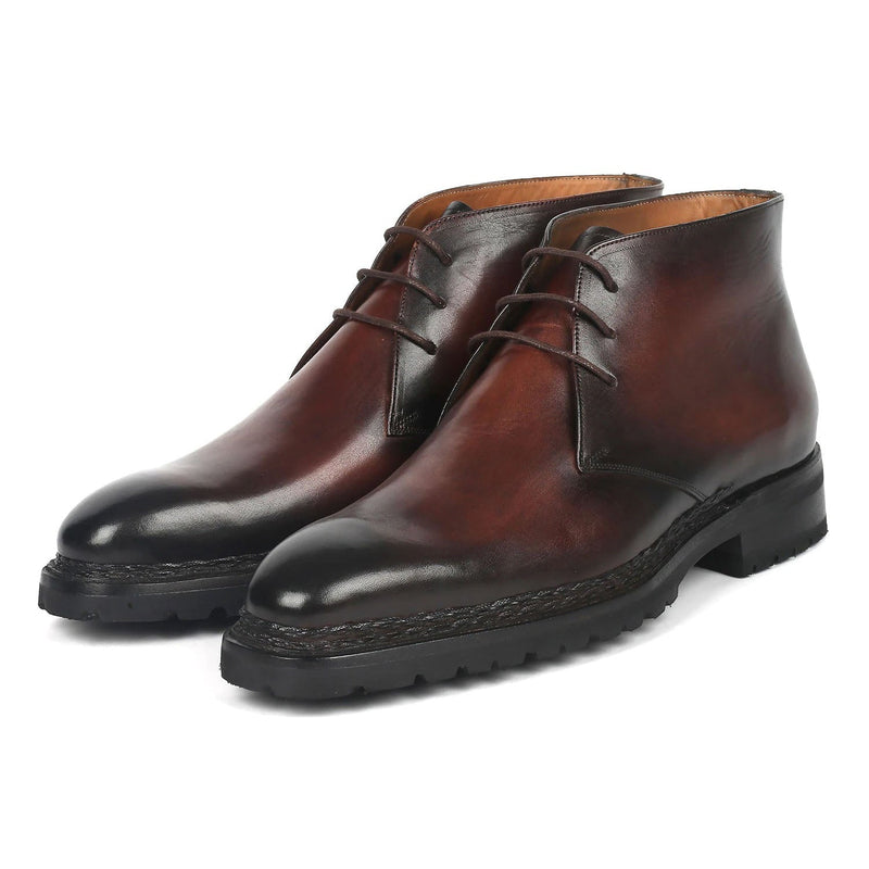 Paul Parkman 8504-BRW Men's Shoes Brown Calf-Skin Leather Norwegian Welted Chukka Boots (PM6360)-AmbrogioShoes