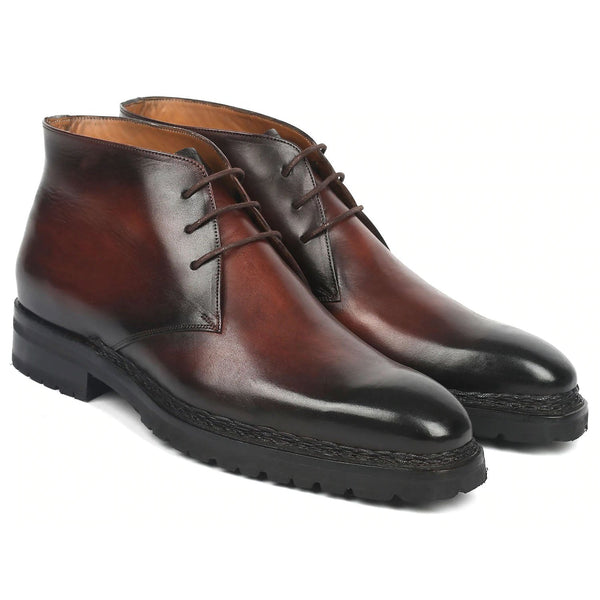 Paul Parkman 8504-BRW Men's Shoes Brown Calf-Skin Leather Norwegian Welted Chukka Boots (PM6360)-AmbrogioShoes