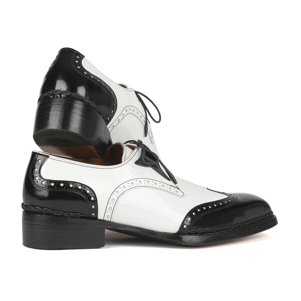 Paul Parkman 8505-BNW Men's Shoes Black & White Calf-Skin Leather Norwegian Welted Dress Wingtip Oxfords (PM6380)-AmbrogioShoes