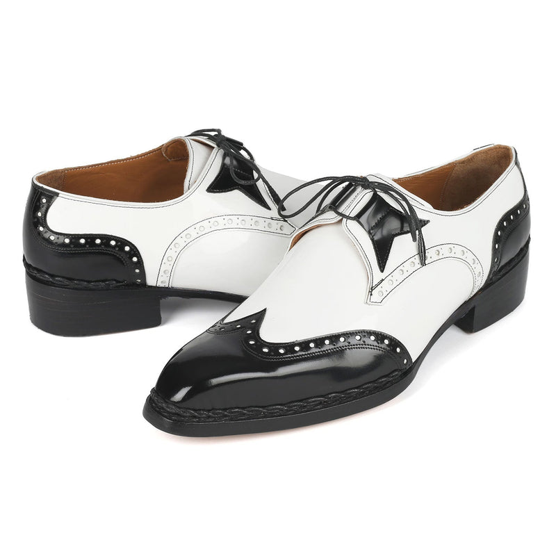 Paul Parkman 8505-BNW Men's Shoes Black & White Calf-Skin Leather Norw ...