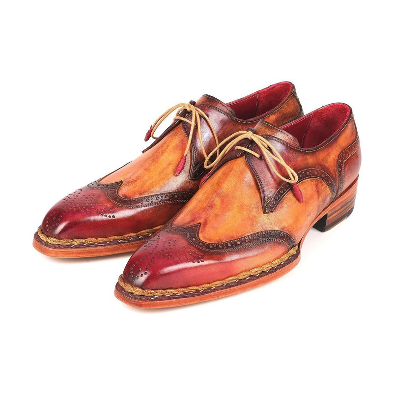 Paul Parkman 8506-CML Men's Shoes Red & Camel Calf-Skin Leather Norwegian Derby Oxfords(PM6264)-AmbrogioShoes