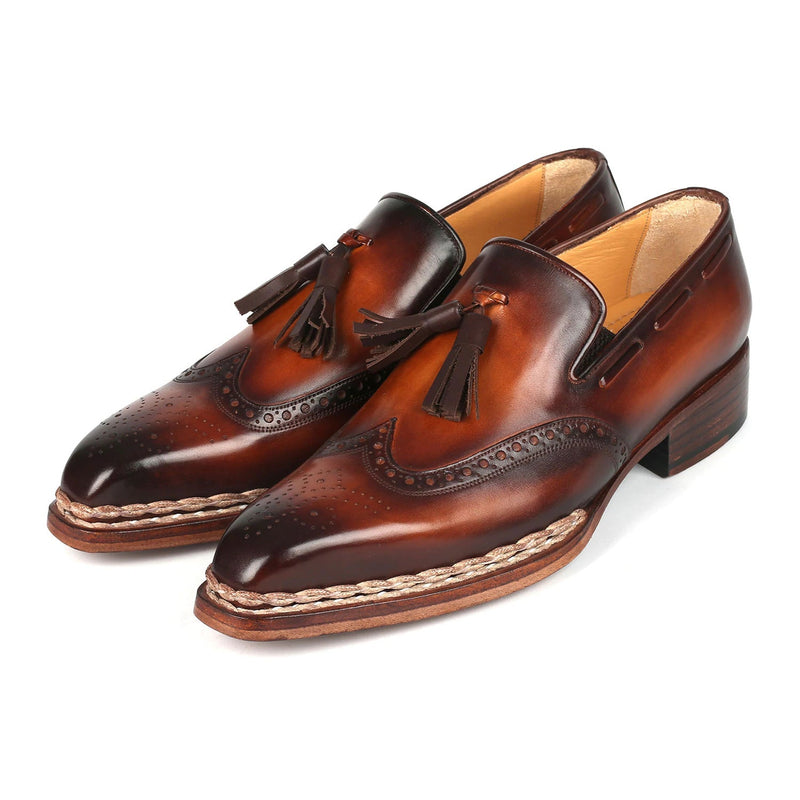 Paul Parkman 8507-BRW Men's Shoes Brown Calf-Skin Leather Norwegian Welted Wingtip Loafers (PM6351)-AmbrogioShoes