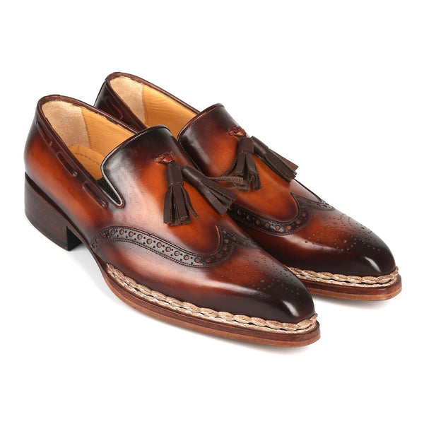 Paul Parkman 8507-BRW Men's Shoes Brown Calf-Skin Leather Norwegian Welted Wingtip Loafers (PM6351)-AmbrogioShoes
