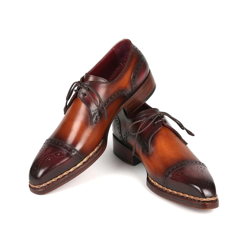 Paul Parkman 8508-BRW Men's Shoes Bordeaux & Brown Calf-Skin Leather Norwegian Welted Derby Oxfords (PM6359)-AmbrogioShoes