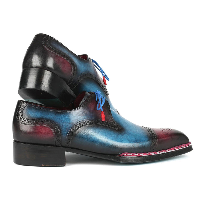Paul Parkman 8508-PBL Men's Shoes Blue & Purple Calf-Skin Leather Norwegian Welted Cap Toe Derby Oxfords (PM6379)-AmbrogioShoes