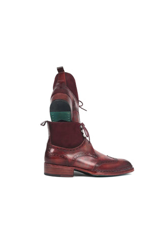 Paul Parkman 8509-BUR Men's Handmade Shoes Burgundy Suede / Calf-Skin Leather Norwegian Welted Wingtip Boots (PM6348)-AmbrogioShoes