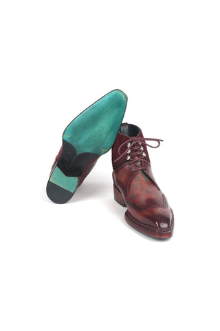 Paul Parkman 8509-BUR Men's Handmade Shoes Burgundy Suede / Calf-Skin Leather Norwegian Welted Wingtip Boots (PM6348)-AmbrogioShoes